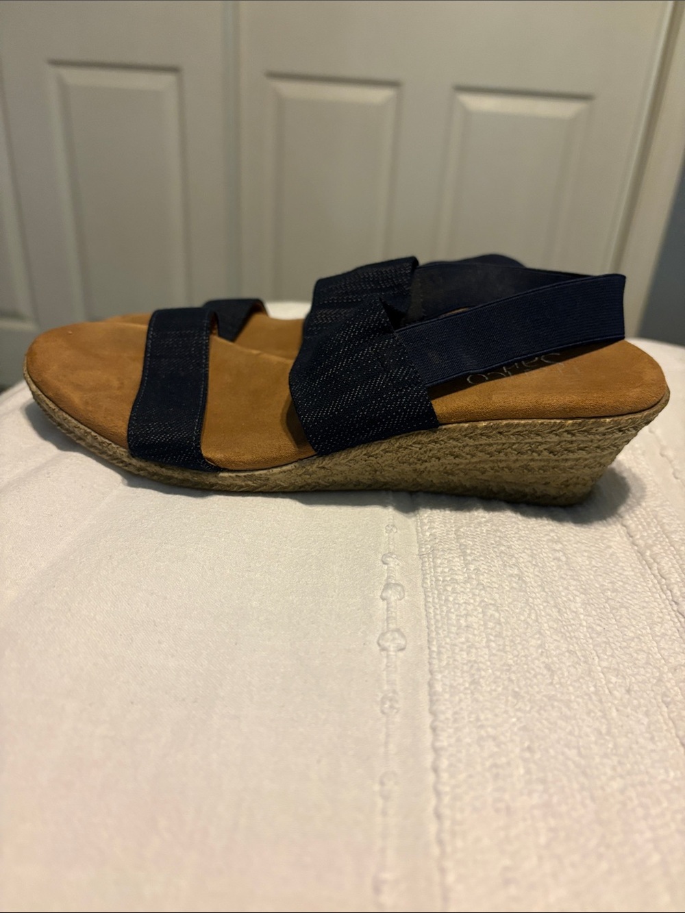 Franco Sarto Navy Elastic Strap Espadrille Wedge Sandals